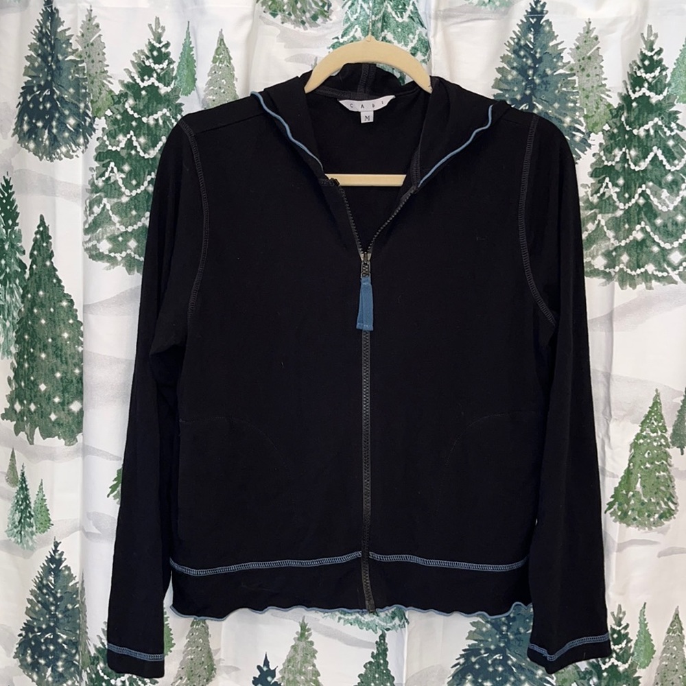 Cabi black zip up hoodie with blue trim